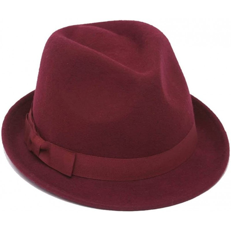 Fedoras Winter Wool Trilby Fedora Hat - Burgundy - CL1287ZX5SF $33.39