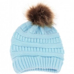 Skullies & Beanies Fashion Outdoor Winter Stretch Cable Knit Hat Bun Ponytail Beanie Cap - Blue - C818AOZ4QTY $13.80