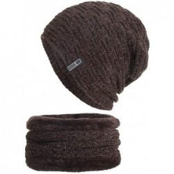 Skullies & Beanies 2PCS Set Unisex Knitted Thick Cap Hedging Head Hat Beanie Warm Caps+Neck Warmers Suit - Coffee - CP18L3GEK...