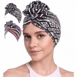 Skullies & Beanies Cotton Turbans for Women Flower Knot Headwrap Pre-Tied Bonnet Boho Pattern Chemo caps for Hair Loss - CP18...