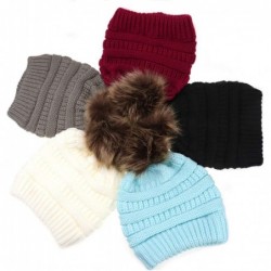 Skullies & Beanies Fashion Outdoor Winter Stretch Cable Knit Hat Bun Ponytail Beanie Cap - Blue - C818AOZ4QTY $13.80