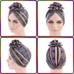 Skullies & Beanies Cotton Turbans for Women Flower Knot Headwrap Pre-Tied Bonnet Boho Pattern Chemo caps for Hair Loss - CP18...