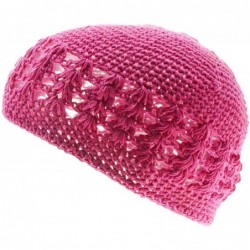 Skullies & Beanies 100% Cotton Kufi Crochet Beanie Skull Cap Knit Hat - Hot Pink - CN11IIAPG1X $14.26
