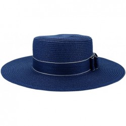 Sun Hats Women Straw Hat Bowknot Boater Summer Fedoras Beach Sun Hat - Navy - C018G29IUKD $28.83