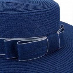Sun Hats Women Straw Hat Bowknot Boater Summer Fedoras Beach Sun Hat - Navy - C018G29IUKD $28.83