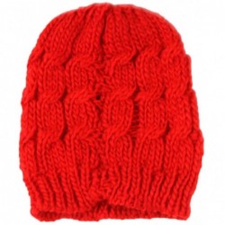 Skullies & Beanies Women's Winter Knit Crochet Knitting Wool Braided Baggy Beanie Ski Hat Cap - Red - CR11QD2AYKV $17.20