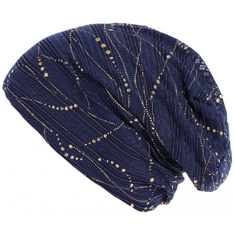 Baseball Caps Women Muslim Soft Hat- Lace Cross Bonnet Hijab Turban Hat Chemo Cap (Many Color for Choose) - Navy - CS18RYX9AW...