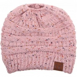 Skullies & Beanies Women's Beanie Ponytail Messy Bun BeanieTail Multi Color Ribbed Hat Cap - A Confetti Indi Pink Design - CB...