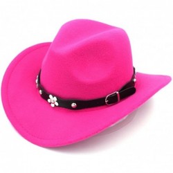 Cowboy Hats Women Western Cowboy Hat Wide Brim Cowgirl Cap Flower Charms Leather Band - Rose Red - CL1883S3R65 $22.96