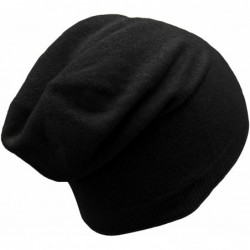 Skullies & Beanies Plain Knit Unisex Beanie Cashmere Wool Extra Lightweight Warm Winter Slouchy Hat - Black - CD18N0XQZYQ $42.00