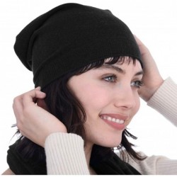 Skullies & Beanies Plain Knit Unisex Beanie Cashmere Wool Extra Lightweight Warm Winter Slouchy Hat - Black - CD18N0XQZYQ $30.65