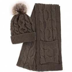 Skullies & Beanies Women Winter Warm Braided Cable Knit Beanie Scarf Set - Light Coffee - CF18EL9IA2M $50.22