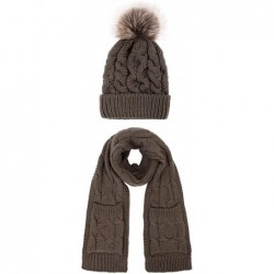 Skullies & Beanies Women Winter Warm Braided Cable Knit Beanie Scarf Set - Light Coffee - CF18EL9IA2M $32.28