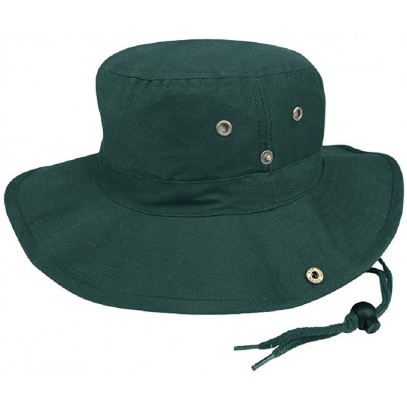 Sun Hats Brushed Cotton Twill Aussie Side Snap Chin Cord Hat- Dark Green- Large - CY11QK8OD79 $14.04