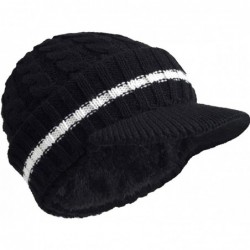 Skullies & Beanies Retro Newsboy Knitted Hat with Visor Bill Winter Warm Hat for Men - Black - CP1852D0YNY $25.43
