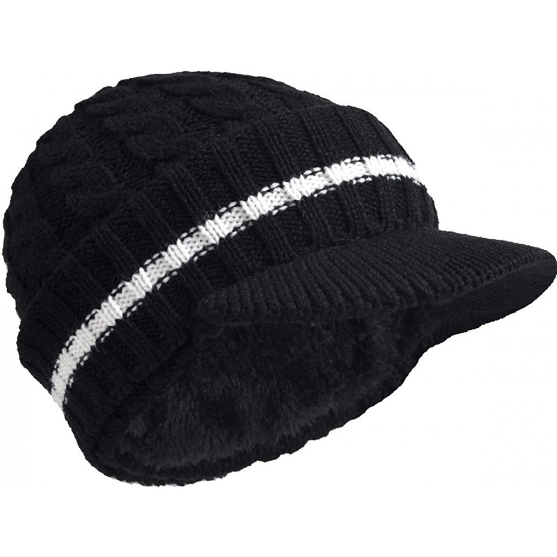 Skullies & Beanies Retro Newsboy Knitted Hat with Visor Bill Winter Warm Hat for Men - Black - CP1852D0YNY $17.29