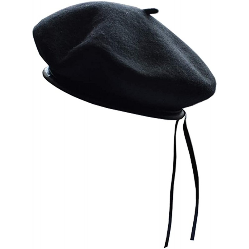 Berets Women's Adjustable Solid Color Wool Artist French Beret Hat - Black - CR18G6W3I5Q $16.07