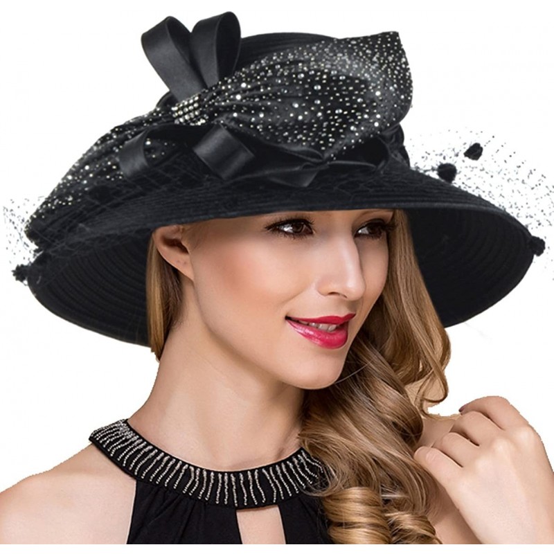 Bucket Hats Women Kentucky Derby Church Dress Cloche Hat Fascinator Floral Tea Party Wedding Bucket Hat S052 - Sd706-black - ...