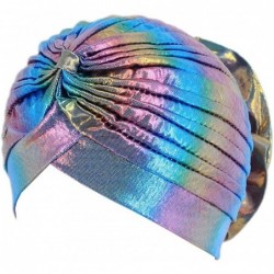 Skullies & Beanies African Printing Turban Cap Hairwrap Headwear Sleep Chemo Bonnet Hat Beanie for Women - Metallic Sky Blue ...