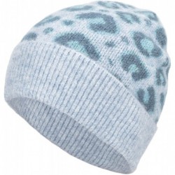 Skullies & Beanies Women Soft Knit Cuff Beanie Hat with Leopard Pattern Warm Winter Knit Beanie Skull Cap Knitting Hat - Blue...