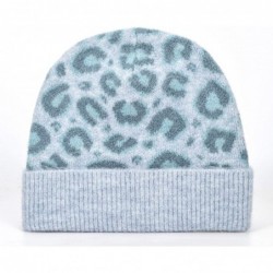 Skullies & Beanies Women Soft Knit Cuff Beanie Hat with Leopard Pattern Warm Winter Knit Beanie Skull Cap Knitting Hat - Blue...
