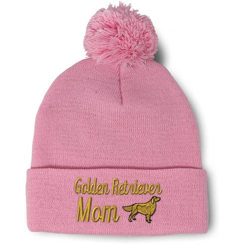 Skullies & Beanies Winter Pom Pom Beanie Men & Women Golden Retriever Mom Embroidery Skull Cap Hat - Soft Pink - C018A0E3KI3 ...