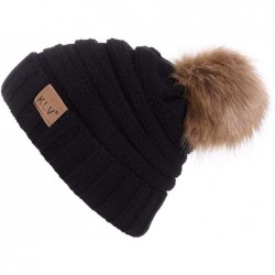 Skullies & Beanies Men Women Baggy Warm Crochet Faux Wool Knit Ski Beanie Skull Slouchy Caps Hat with Faux Fur Pompom - Black...