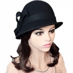 Bucket Hats Womens 100% Wool Contrast Color Bowknot Bucket Hat Cloche Hat Winter Hat - C-black - CL18I8C3NTM $34.94