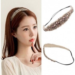 Headbands Handmade Rhinestone Bridal Crystal Hairband Beads Lace Elastic Women Headband - C7189T7EIUE $13.20