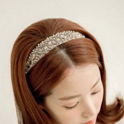 Headbands Handmade Rhinestone Bridal Crystal Hairband Beads Lace Elastic Women Headband - C7189T7EIUE $13.20