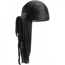 Skullies & Beanies Men Women Durag Extra Long-Tail Headwraps Silky Satin Pirate Cap Bandana Hat for 360 Waves - Black - CZ18L...