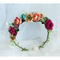 Headbands Adjustable Flower Headband Hair Wreath Floral Garland Crown Halo Headpiece with Ribbon Boho Wedding Festival - A - ...