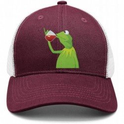 Baseball Caps Kermit The Frog"Sipping Tea" Adjustable Red Strapback Cap - Afunny-green-frog-sipping-tea-31 - CG18ICODGUM $37.43