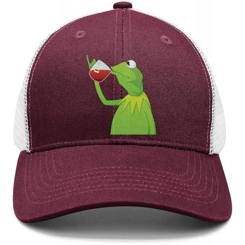 Baseball Caps Kermit The Frog"Sipping Tea" Adjustable Red Strapback Cap - Afunny-green-frog-sipping-tea-31 - CG18ICODGUM $31.97
