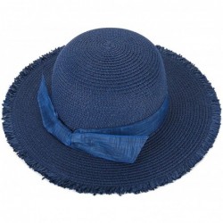 Sun Hats Women Foldable Straw Hat Bowknot Edge Wide Brim Beach Sun Hat - Navy - C918OLYRASQ $38.93
