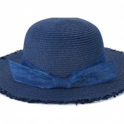 Sun Hats Women Foldable Straw Hat Bowknot Edge Wide Brim Beach Sun Hat - Navy - C918OLYRASQ $24.68