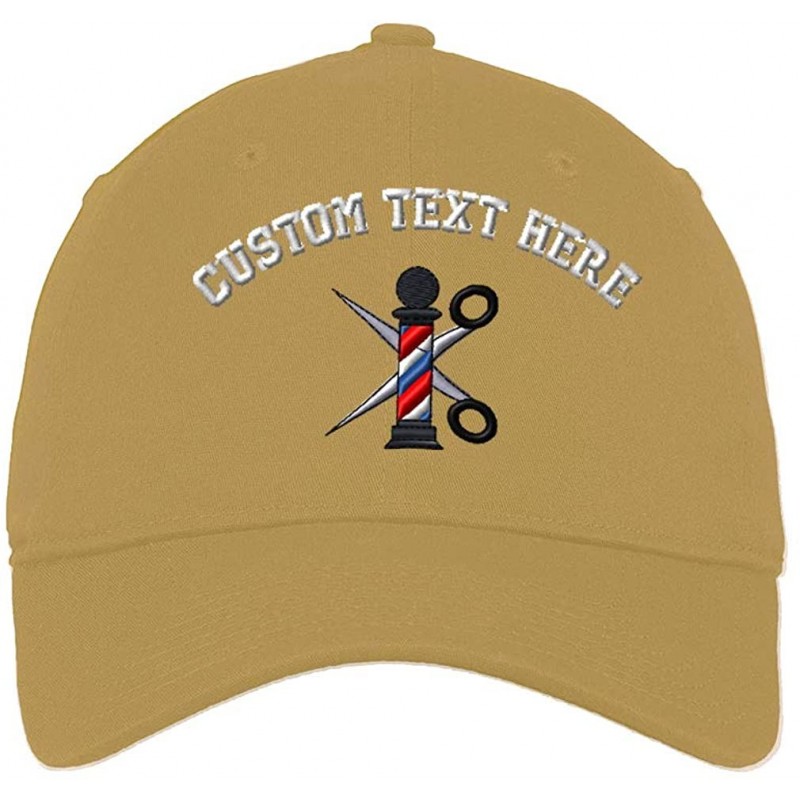 Baseball Caps Custom Soft Baseball Cap Barber Pole Scissors Embroidery Twill Cotton - Khaki - C618SIN2ZEL $18.59