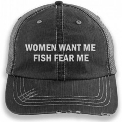 Baseball Caps Women Want Me Fish Fear Me Embroidered Distressed Trucker Cap Men Hat - Black - CB18TGHY6OK $36.21