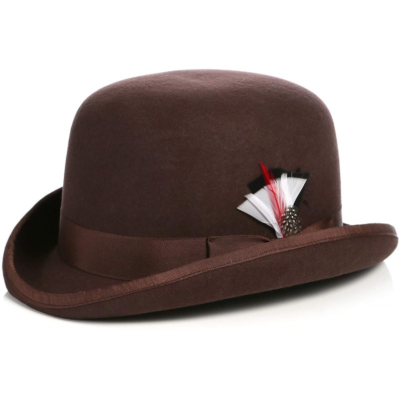 Fedoras Premium Lined Wool Clockwork Orange Style English Bowler Derby Hat - Chocolate Brown - CV12NYELZLN $51.44