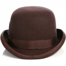 Fedoras Premium Lined Wool Clockwork Orange Style English Bowler Derby Hat - Chocolate Brown - CV12NYELZLN $51.44