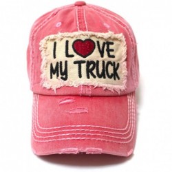 Baseball Caps Women's Distressed Hat I Love My Truck Patch Embroidery Adjustable Cap- Rose Beach Pink - C4195R4YNZ3 $28.73