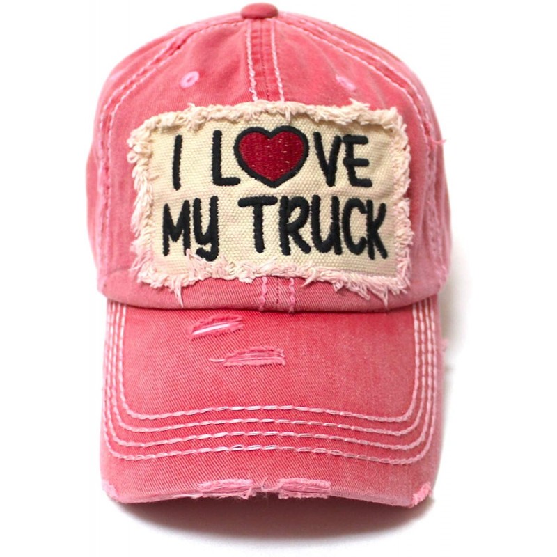 Baseball Caps Women's Distressed Hat I Love My Truck Patch Embroidery Adjustable Cap- Rose Beach Pink - C4195R4YNZ3 $18.66