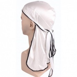 Skullies & Beanies Satin Silky Durag Long Tail Straps Beanies for Men Women Du-Rag Headwraps Wave Cap - Blue-purple-white(3 P...