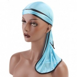 Skullies & Beanies Satin Silky Durag Long Tail Straps Beanies for Men Women Du-Rag Headwraps Wave Cap - Blue-purple-white(3 P...