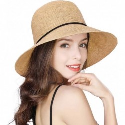 Sun Hats Womens UPF 50 Summer Straw Beach Sun Hat Wide Brim Fashion Fedora Packable & Adjustable - 89311camel - CK18NYK369K $...