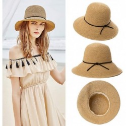Sun Hats Womens UPF 50 Summer Straw Beach Sun Hat Wide Brim Fashion Fedora Packable & Adjustable - 89311camel - CK18NYK369K $...
