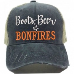 Baseball Caps Women's Trucker Hat"Boots- Beer & Bonfires Custom Distressed Drinking Party Baseball Cap - CY18GNC290K $60.35