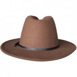 Fedoras Womens Classic Wide Brim Floppy Panama Hat Belt Buckle Fedora Hat - Coffee - CA18A9O7CA3 $20.60