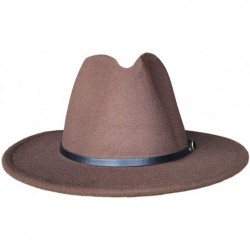 Fedoras Womens Classic Wide Brim Floppy Panama Hat Belt Buckle Fedora Hat - Coffee - CA18A9O7CA3 $20.60
