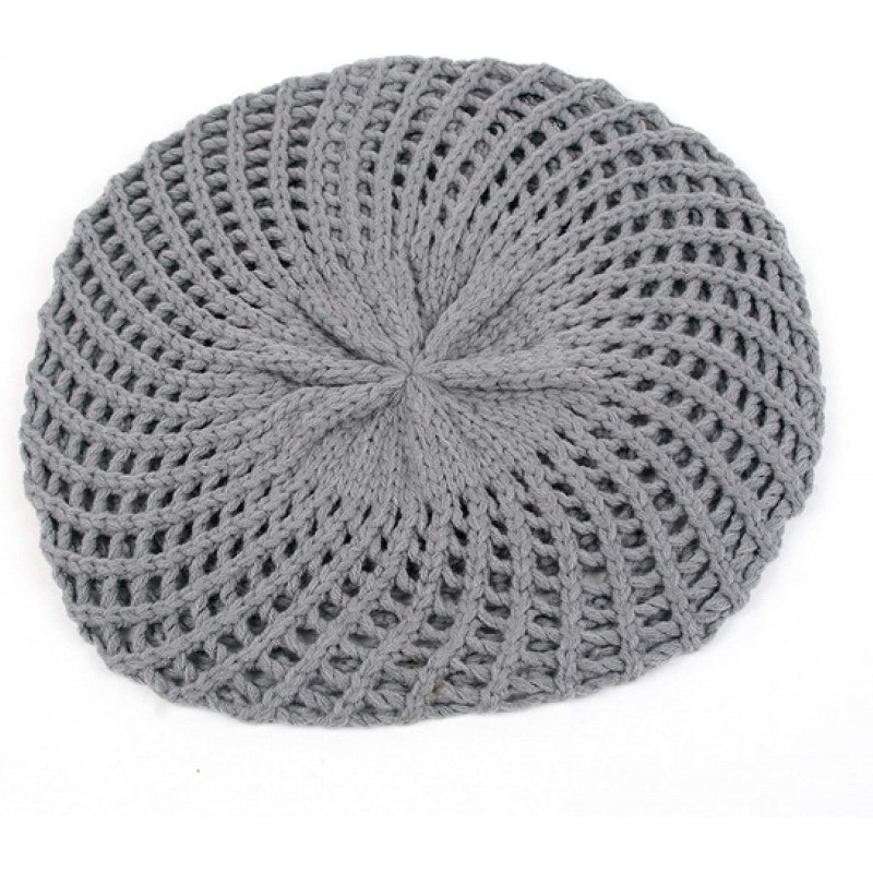 Berets Fashion Knitted Beret Open Weave Style 184HB - Gray - CH1107EQA9F $13.97